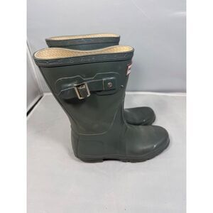 Hunter Original Short Gloss Dark Green Rain Boots Womens 5 W23700 / GLOSSHTW